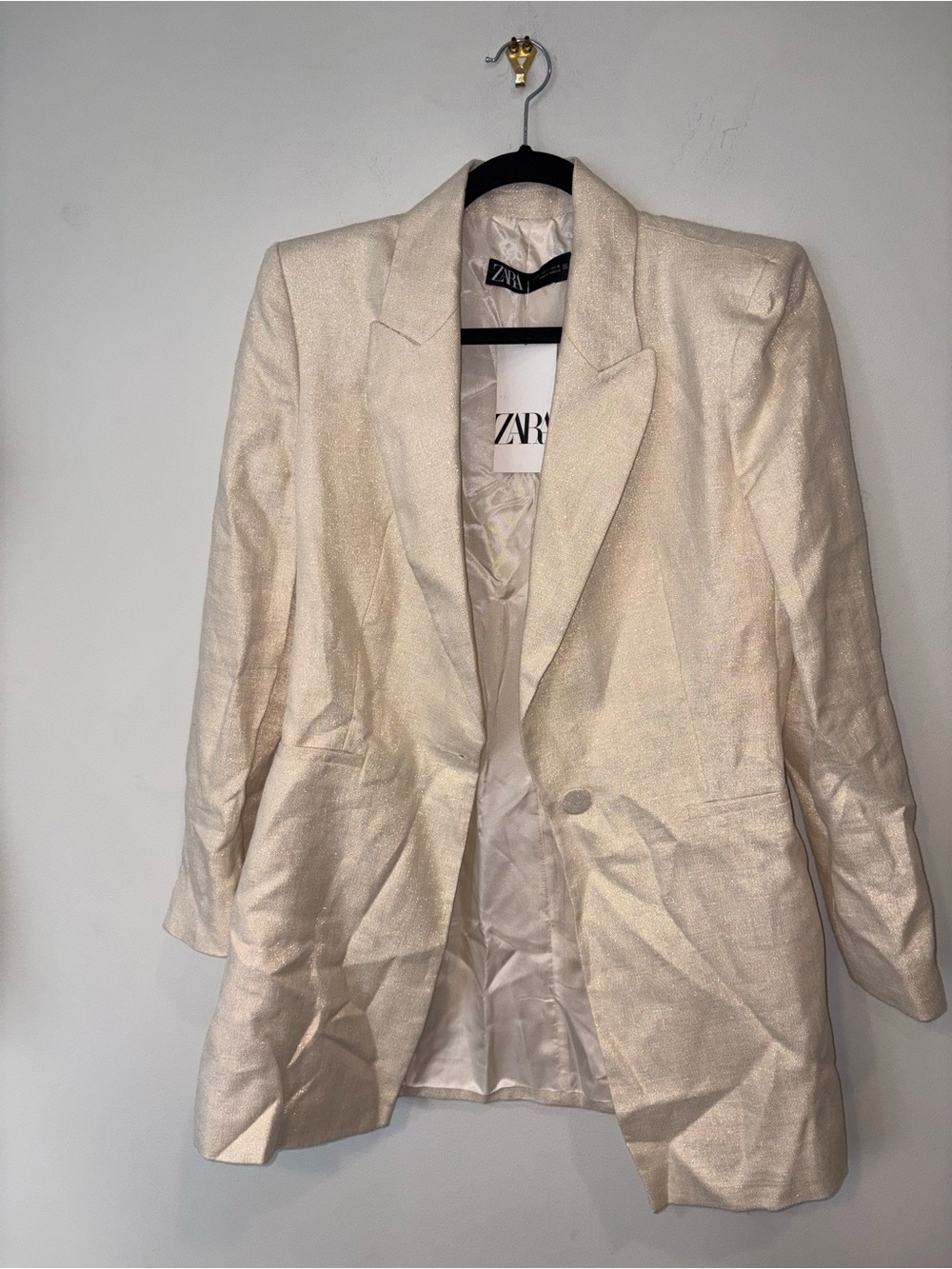 ZARA Linen Cream Sparkly Blazer Jacket NWT Large